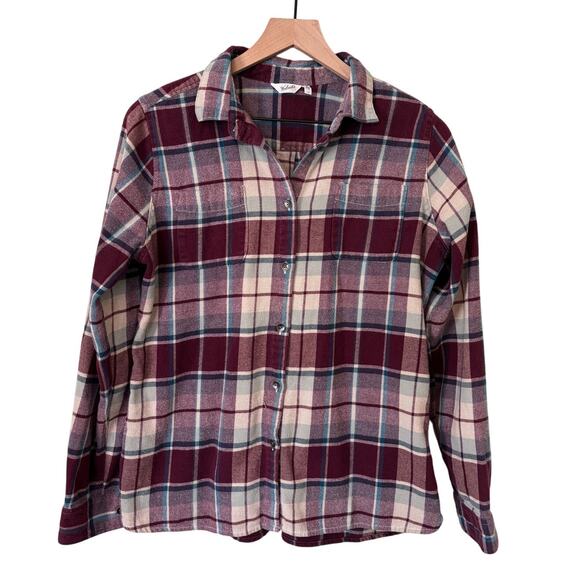 Woolrich Women's Maroon Plaid Flannel Shirt, Large Button Up - Picture 1 of 8